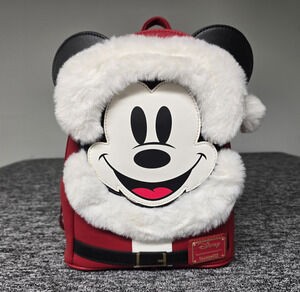 Disney Parks Loungefly Santa Mickey Mouse Christmas Holiday Mini Backpack Faux
